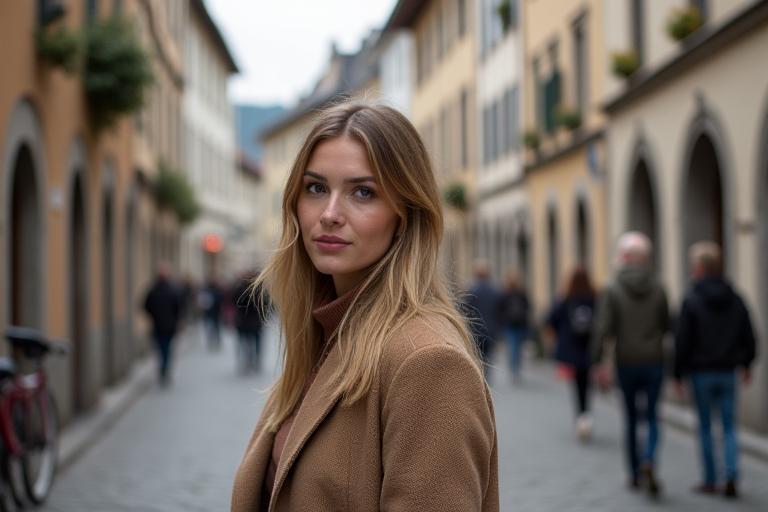 Authentisches Lifestyle-Porträt einer Frau in der Salzburger Altstadt